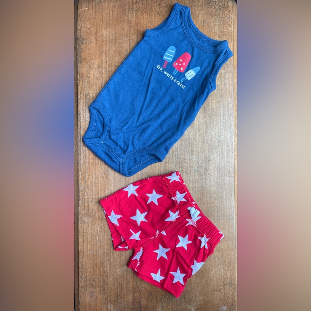 Carter's Red and Blue Tank Top Onsie with Star Shorts